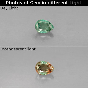 0.15캐럿 천연 그린/레드 알렉산드라이트, 배 모양, 3.6×2.6 mm, VS