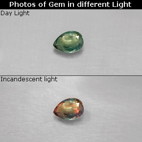 0.14캐럿 천연 그린/레드 알렉산드라이트, 배 모양, 4×2.9 mm, VS