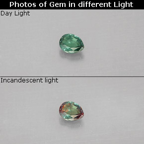0.09캐럿 천연 그린/레드 알렉산드라이트, 배 모양, 3.2×2.5 mm, VS