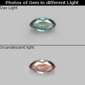 0.15캐럿 천연 그린/레드 알렉산드라이트, 마퀴즈, 4.6×2.5 mm, VS