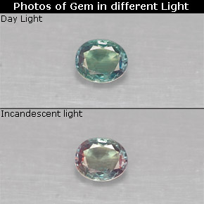 0.18캐럿 천연 그린/레드 알렉산드라이트, 타원형 컷, 3.8×3.2 mm, VS