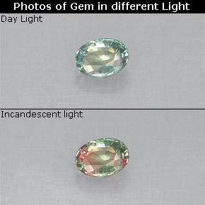 0.17캐럿 천연 그린/레드 알렉산드라이트, 타원형 컷, 3.8×2.9 mm, VS