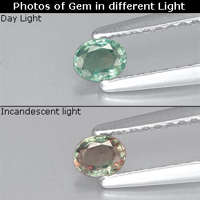 0.15캐럿 천연 그린/레드 알렉산드라이트, 타원형 컷, 3.7×3 mm, VS