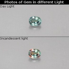 0.13캐럿 천연 그린/레드 알렉산드라이트, 타원형 컷, 3.2×2.6 mm, VS