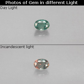 0.12캐럿 천연 그린/레드 알렉산드라이트, 타원형 컷, 3.1×2.3 mm, VS