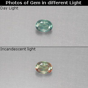 0.13캐럿 천연 그린/레드 알렉산드라이트, 타원형 컷, 3.6×2.6 mm, VS