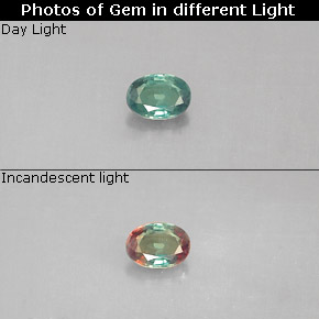 0.13캐럿 천연 그린/레드 알렉산드라이트, 타원형 컷, 3.6×2.6 mm, VS