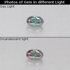 0.12캐럿 천연 그린/레드 알렉산드라이트, 타원형 컷, 3.4×2.1 mm, VS