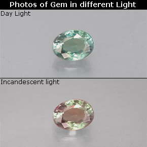 0.19캐럿 천연 그린/레드 알렉산드라이트, 타원형 컷, 3.8×2.9 mm, VS