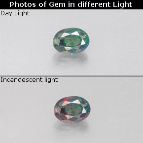 0.14캐럿 천연 그린/레드 알렉산드라이트, 타원형 컷, 3.6×2.6 mm, VS