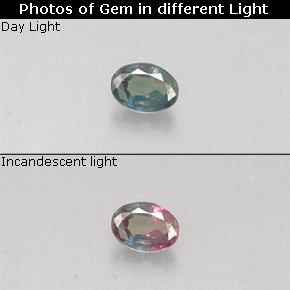 0.10캐럿 천연 그린/레드 알렉산드라이트, 타원형 컷, 3.3×2.5 mm, VS