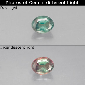 0.15캐럿 천연 그린/레드 알렉산드라이트, 타원형 컷, 3.6×2.8 mm, VS