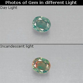 0.14캐럿 천연 그린/레드 알렉산드라이트, 타원형 컷, 3.2×2.8 mm, VS