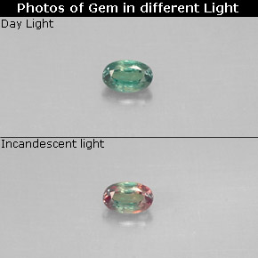 0.12캐럿 천연 그린/레드 알렉산드라이트, 타원형 컷, 3.5×2.2 mm, VS