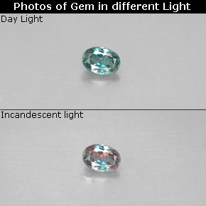 0.11캐럿 천연 그린/레드 알렉산드라이트, 타원형 컷, 3.3×2.4 mm, VS
