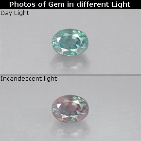 0.18캐럿 천연 그린/레드 알렉산드라이트, 타원형 컷, 3.5×2.6 mm, VS