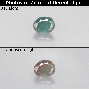 0.14캐럿 천연 그린/레드 알렉산드라이트, 타원형 컷, 3.3×2.6 mm, VS