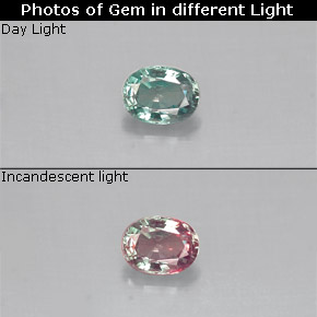 0.14캐럿 천연 그린/레드 알렉산드라이트, 타원형 컷, 3.5×2.7 mm, VS