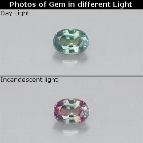 0.14캐럿 천연 그린/레드 알렉산드라이트, 타원형 컷, 3.6×2.6 mm, VS