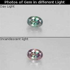 0.10캐럿 천연 녹색/빨간색 알렉산더 보석, 타원형 컷, VS