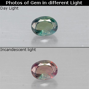 0.17캐럿 천연 그린/레드 알렉산드라이트, 타원형 컷, 3.9×2.9 mm, VS