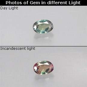 0.10캐럿 천연 그린/레드 알렉산드라이트, 타원형 컷, 3.3×2.3 mm, VS