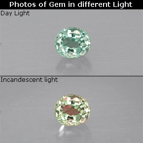 0.14캐럿 천연 그린/레드 알렉산드라이트, 타원형 컷, 3.2×2.8 mm, VS