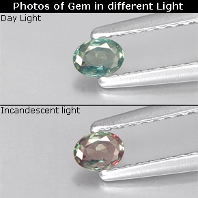 0.12캐럿 천연 녹색/빨간색 알렉산더 보석, 타원형 컷, VS