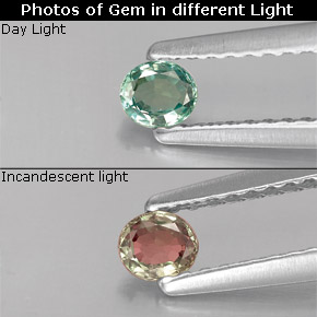 0.15캐럿 천연 녹색/빨간색 알렉산더 보석, 타원형 컷, VS