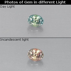 0.13캐럿 천연 그린/레드 알렉산드라이트, 타원형 컷, 3.1×2.4 mm, VS