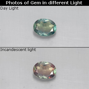 0.14캐럿 천연 그린/레드 알렉산드라이트, 타원형 컷, 3.1×3 mm, VS