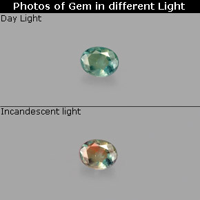 0.12캐럿 천연 그린/레드 알렉산드라이트, 타원형 컷, 3.3×2.7 mm, VS