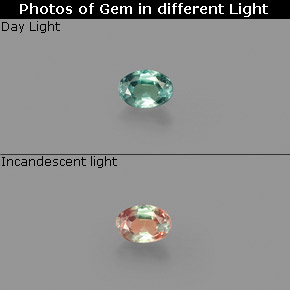 0.10캐럿 천연 녹색/빨간색 알렉산더 보석, 타원형 컷, VS