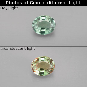 0.25캐럿 천연 그린/레드 알렉산드라이트, 타원형 컷, 4.4×3.7 mm, VVS-VS