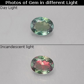 0.30캐럿 천연 그린/레드 알렉산드라이트, 타원형 컷, 4.8×3.8 mm, VVS-VS