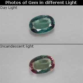 0.25캐럿 천연 그린/레드 알렉산드라이트, 타원형 컷, 4.6×3.3 mm, VS