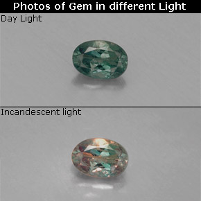 0.12캐럿 천연 그린/레드 알렉산드라이트, 타원형 컷, 3.5×2.5 mm, VS