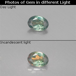 0.11캐럿 천연 그린/레드 알렉산드라이트, 타원형 컷, 3.6×2.5 mm, VS