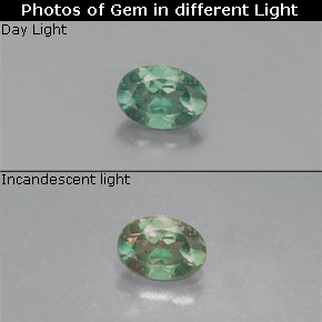 0.13캐럿 천연 그린/레드 알렉산드라이트, 타원형 컷, 3.6×2.5 mm, VS