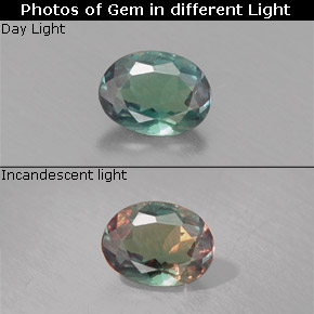 0.22캐럿 천연 그린/레드 알렉산드라이트, 타원형 컷, 4.5×3.4 mm, VS