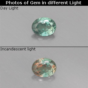 0.13캐럿 천연 그린/레드 알렉산드라이트, 타원형 컷, 3.5×2.7 mm, VS