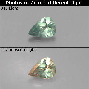 0.13캐럿 천연 그린/레드 알렉산드라이트, 배 모양, 4.1×3 mm, VS