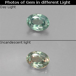 0.15캐럿 천연 그린/레드 알렉산드라이트, 타원형 컷, 3.8×2.8 mm, VS