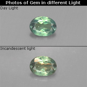 0.14캐럿 천연 그린/레드 알렉산드라이트, 타원형 컷, 3.9×2.9 mm, VS