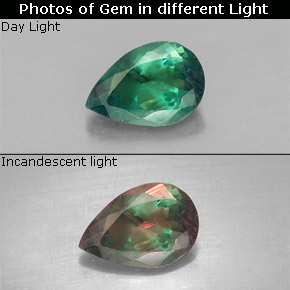 0.54캐럿 천연 그린/레드 알렉산드라이트, 배 모양, 6.3×4.3 mm, VS