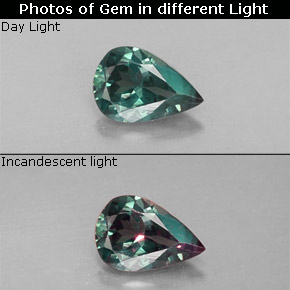 0.38캐럿 천연 그린/레드 알렉산드라이트, 배 모양, 5.8×3.9 mm, VS