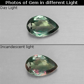0.34캐럿 천연 그린/레드 알렉산드라이트, 배 모양, 5.6×3.7 mm, VS