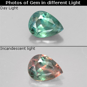 0.34캐럿 천연 그린/레드 알렉산드라이트, 배 모양, 5.1×3.9 mm, VS