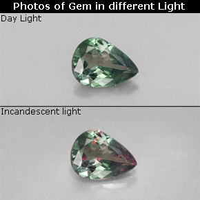 0.28캐럿 천연 그린/레드 알렉산드라이트, 배 모양, 5.1×3.8 mm, VS