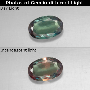 0.44캐럿 천연 그린/레드 알렉산드라이트, 타원형 컷, 6.1×4 mm, VS